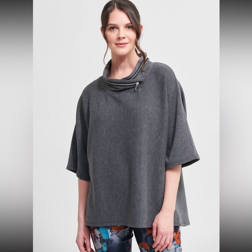 Joseph Ribkoff Size 6 Grey Melange Black Hooded Top